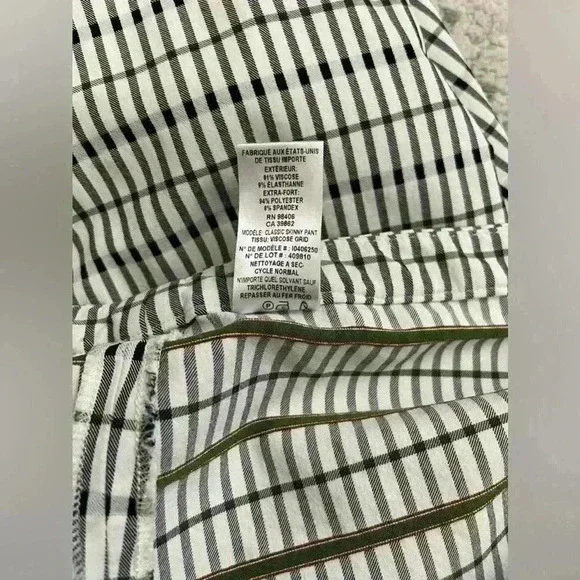 Theory Classic Skinny Pant Plaid Viscose Grid Ivory Black Green Women’s Size 12